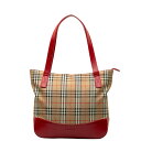 バーバリー ノバチェック シャドーホース トートバッグ ベージュ レッド レザー レディース BURBERRY 【中古】