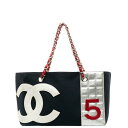 シャネル No.5 チェーン トートバッグ ネイビー マルチカラー キャンバス レザー レディース CHANEL 【中古】