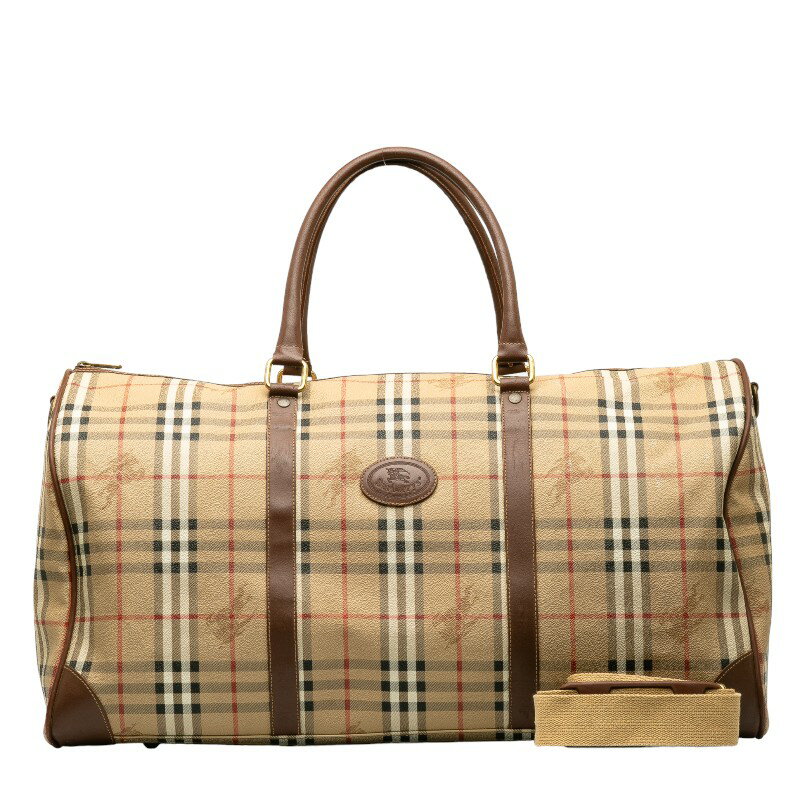 バーバリー ノバチェック シャドーホース ボストンバッグ ショルダーバッグ 2WAY ベージュ ブラウン PVC レザー レディース BURBERRY 【中古】