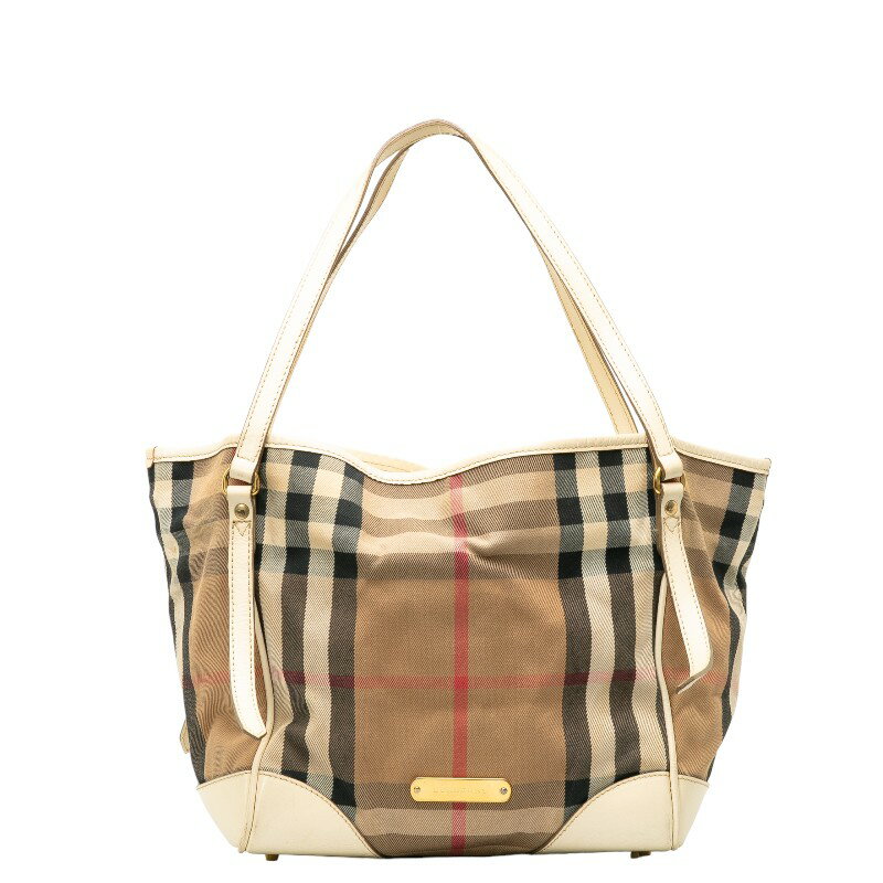 バーバリー ノバチェック トートバッグ ブラウン マルチカラー キャンバス レザー レディース BURBERRY 【中古】