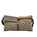 グッチ GGキャンバス ボディバッグ ウエストバッグ 28566 ベージュ ブラウン キャンバス レザー レディース GUCCI 【中古】