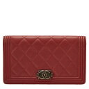 シャネル ボーイシャネル 長財布 ワインレッド レザー レディース CHANEL 【中古】