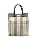 バーバリー ノバチェック ハンドバッグ トートバッグ ベージュ ブラウン キャンバス レザー レディース BURBERRY 【中古】