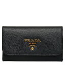 プラダ サフィアーノ 6連 キーケース 1PG222 ブラック レザー レディース PRADA 【中古】