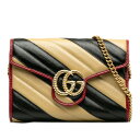 グッチ GGマーモント チェーン ショルダーバッグ ウォレットバッグ 573807 ブラック ベージュ レザー レディース GUCCI 【中古】