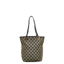 グッチ GGキャンバス ハンドバッグ トートバッグ 002 1099 ベージュ ブラック キャンバス レザー レディース GUCCI 【中古】