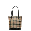 バーバリー ノバチェック トートバッグ ベージュ ブラック キャンバス レザー レディース BURBERRY 【中古】