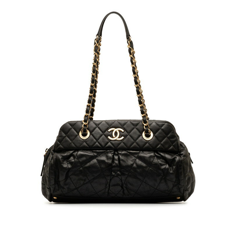 シャネル ココマーク マトラッセ チェーン ショルダーバッグ ブラック ゴールド ラムスキン レディース CHANEL 【中古】