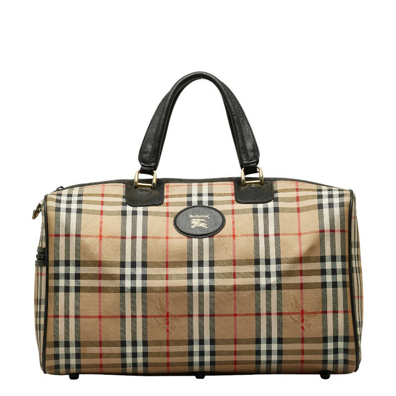 バーバリー ノバチェック シャドーホース ボストンバッグ ベージュ キャンバス レザー レディース BURBERRY 【中古】