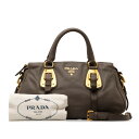 プラダ ロゴ ゴールド金具 ハンドバッグ ショルダーバッグ 2WAY BN1904 グレージュ レザー レディース PRADA 【中古】