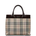 バーバリー ノバチェック ハンドバッグ トートバッグ ベージュ ブラウン キャンバス レザー レディース BURBERRY 【中古】