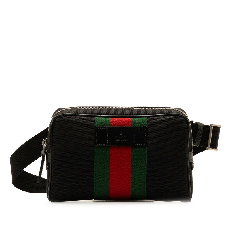 グッチ KWTKN シェリーライン ウエストポーチ ボディバッグ 630919 ブラック レッド キャンバス レザー レディース GUCCI 【中古】