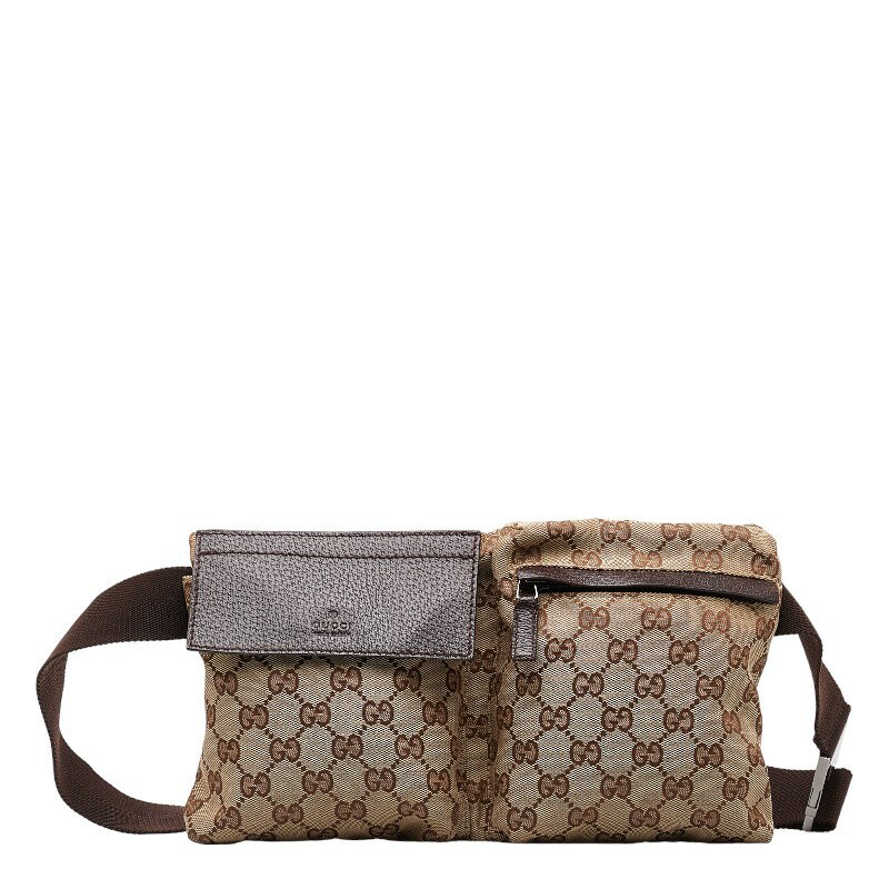 グッチ GGキャンバス ボディバッグ ウエストバッグ 28566 ベージュ ブラウン キャンバス レザー レディース GUCCI 【中古】