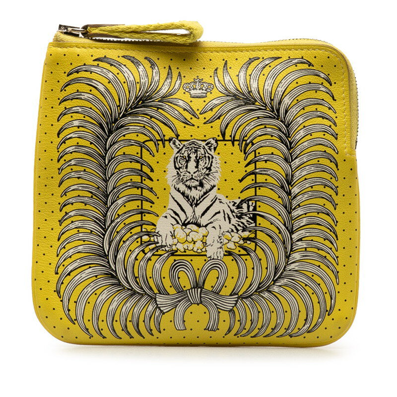 エルメス カレ ポケット 王者の虎 Tigre Royal Bandana ポーチ イエロー ホワイト スイフト レディース HERMES 【中古】