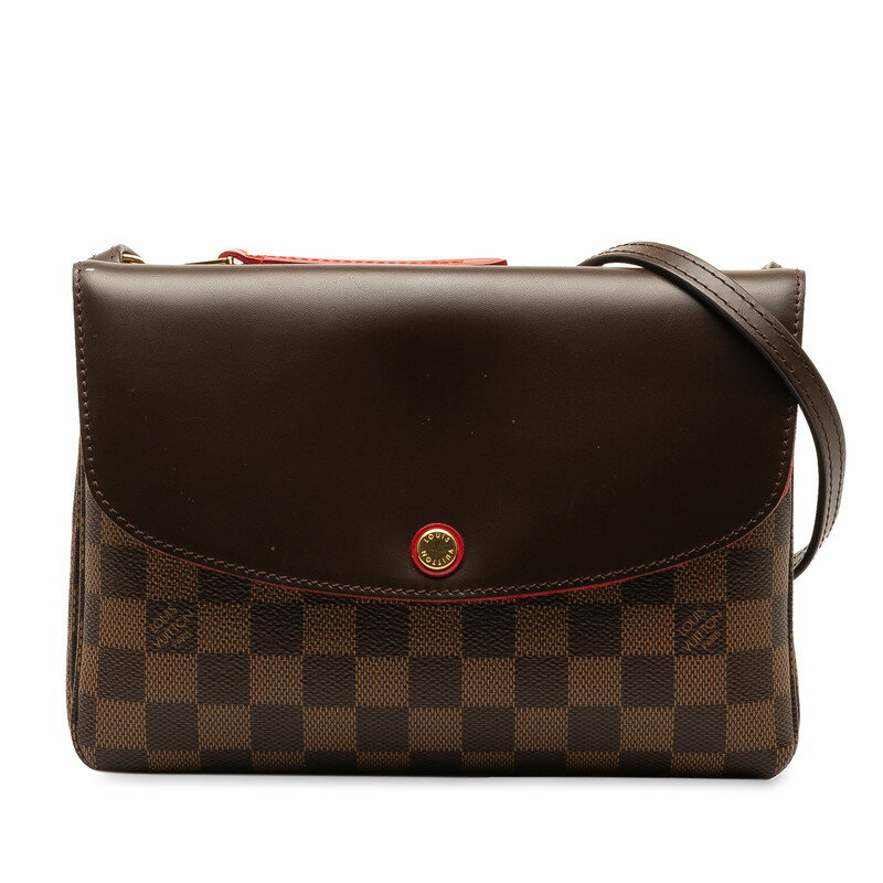 ルイ ヴィトン ダミエ トワイス 斜め掛け ショルダーバッグ N48259 エベヌ レッド PVC レザー レディース LOUIS VUITTON 【中古】