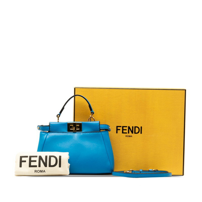 フェンディ マイクロピーカブー スモール ハンドバッグ ショルダーバッグ 2WAY 8M0355 ブルー ゴールド レザー レディース FENDI 【中古】