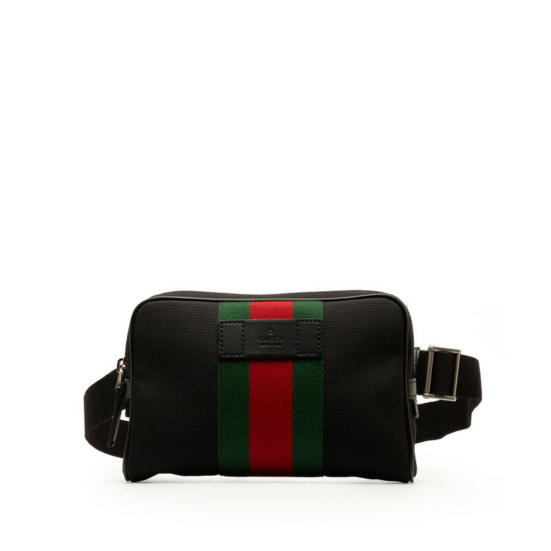 グッチ シェリーライン ウエストポーチ ボディバッグ 630919 ブラック レッド キャンバス レザー レディース GUCCI 【中古】