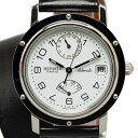 エルメス クリッパー ドゥブルトゥール パワーリザーブ 腕時計 CL5.710 自動巻き ホワイト文字盤 ステンレススチール レザー メンズ HERMES 【中古】