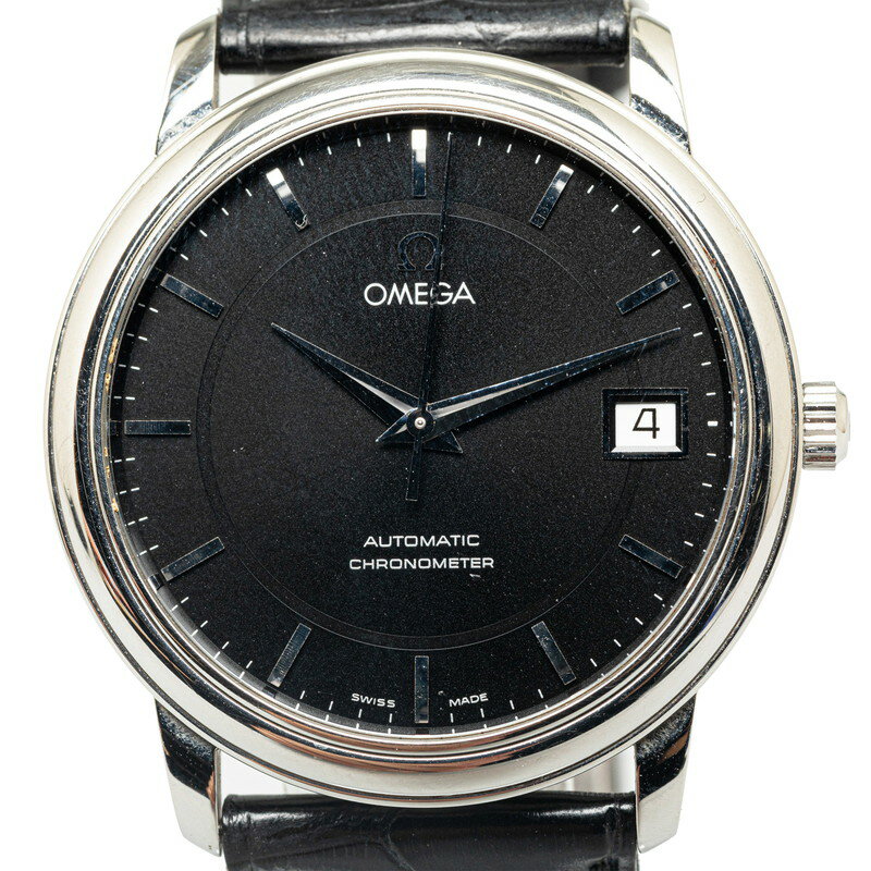 オメガ デビル プレステージ 腕時計 4800.51 自動巻き ブラック文字盤 ステンレススチール レザー メンズ OMEGA 【中古】