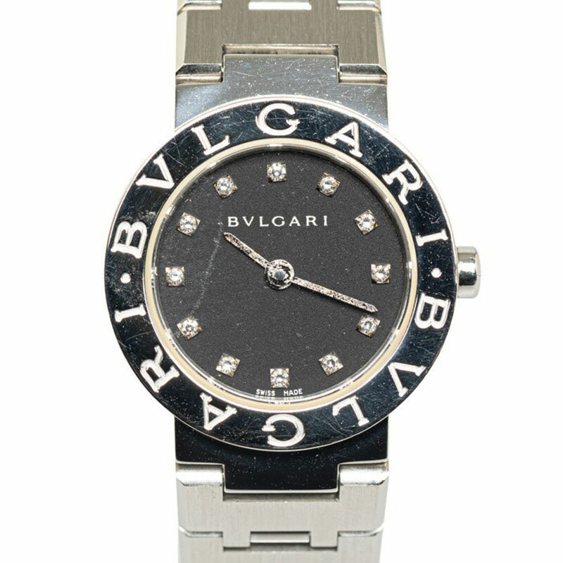 ブルガリ ブルガリブルガリ 12Pダイヤ 腕時計 BB23SS クオーツ ブラック文字盤 ステンレススチール レディース BVLGARI 【中古】