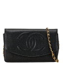 シャネル ココマーク チェーンウォレット ショルダーバッグ ブラック キャビアスキン レザー レディース CHANEL 【中古】