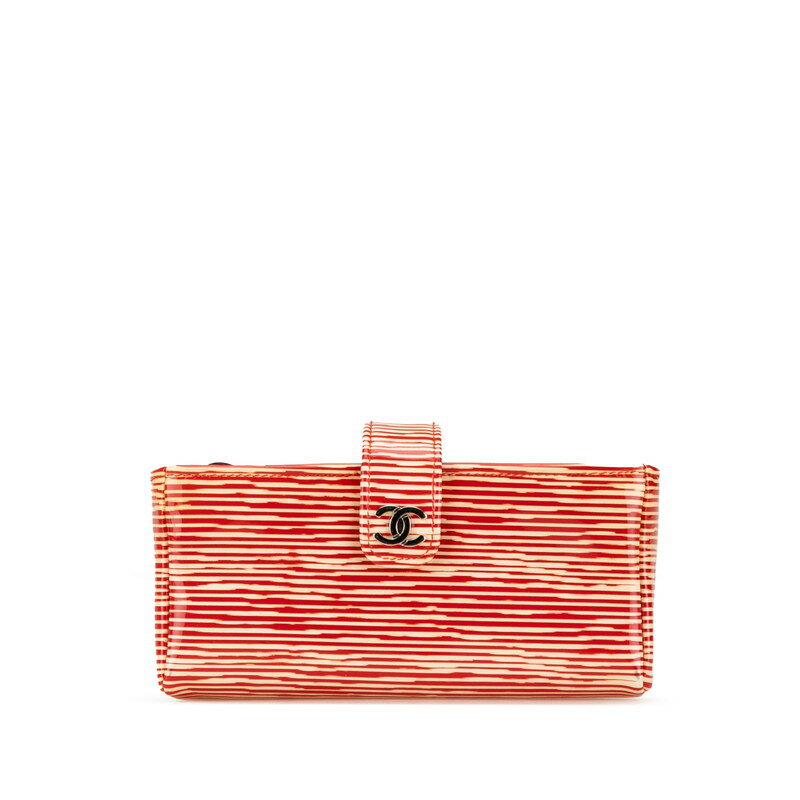 シャネル ココマーク ボーダー ミニポーチ 小物入れ レッド ホワイト パテントレザー レディース CHANEL 【中古】