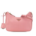 プラダ 三角ロゴプレート サフィアーノ ショルダーバッグ ピンク レザー レディース PRADA 【中古】
