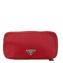 プラダ 三角ロゴプレート ポーチ ワインレッド ナイロン レディース PRADA 【中古】