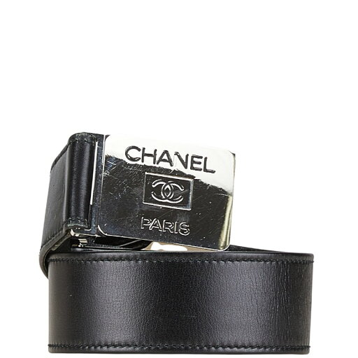 シャネル ヴィンテージ ココマーク プレートバックル ベルト 65/26 ブラック シルバー レザー レディース CHANEL 【中古】 シャネル ヴィンテージ ココマーク プレートバックル ベルト 65/26 ブラック シルバー レザー レディース CHANEL 【中古】