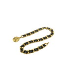 シャネル ヴィンテージ 極太マトラッセチェーン ベルト ゴールド ブラック メッキ レザー レディース CHANEL 【中古】