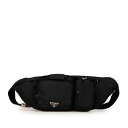 プラダ 三角ロゴプレート ボディバッグ ウエストバッグ ブラック ナイロン レディース PRADA 【中古】