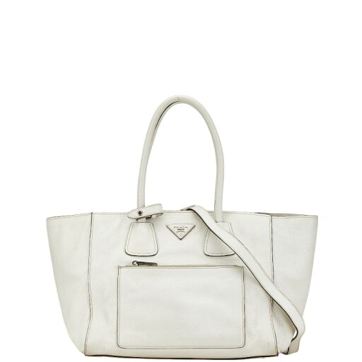 プラダ 三角ロゴプレート ハンドバッグ ショルダーバッグ 2WAY BN2626 ホワイト レザー レディース PRADA 【中古】 プラダ 三角ロゴプレート ハンドバッグ ショルダーバッグ 2WAY BN2626 ホワイト レザー レディース PRADA 【中古】