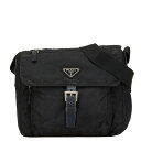 プラダ 三角ロゴプレート ショルダーバッグ ブラック ナイロン レザー レディース PRADA 【中古】