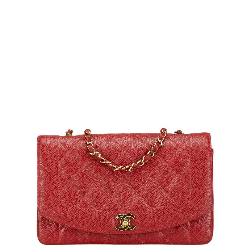 シャネル ダイアナ25 マトラッセ ココマーク チェーン ショルダーバッグ レッド キャビアスキン レディース CHANEL 【中古】のサムネイル