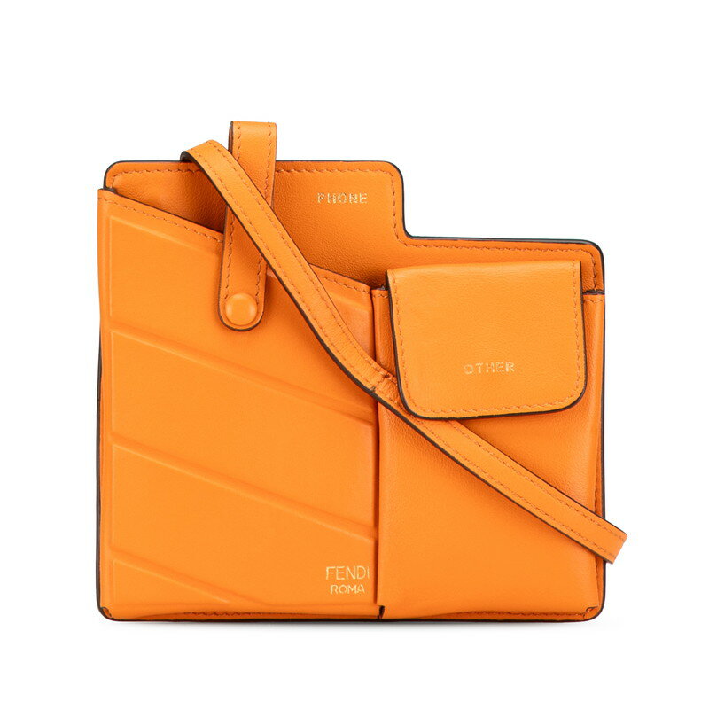 フェンディ バスティーン ミニ センチュリー 斜め掛け ショルダーバッグ フォンケース 8BS026 オレンジ レザー レディース FENDI 【中古】
