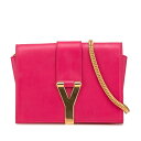 サンローラン チェーン 斜め掛け ショルダーバッグ ピンク ゴールド レザー レディース SAINT LAURENT 【中古】