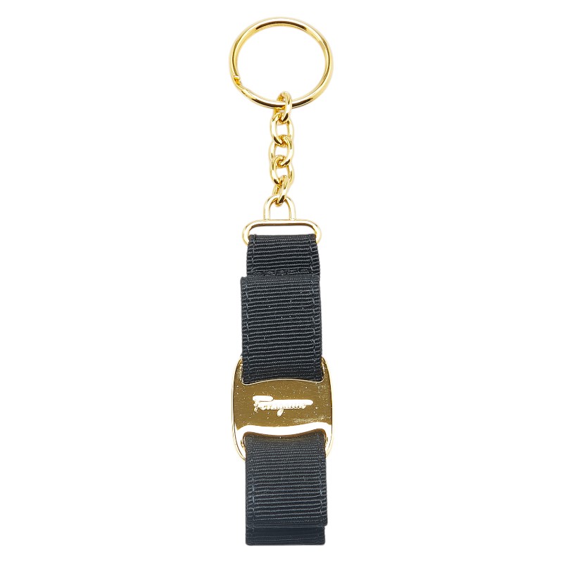 サルヴァトーレフェラガモ ヴァラリボン キーホルダー ブラック キャンバス メッキ レディース Salvatore Ferragamo 【中古】