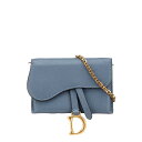 ディオール サドル チェーンショルダーカードケース カードホルダー ブルー グレー レザー レディース Dior 【中古】