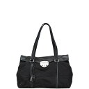 プラダ 三角ロゴプレート トートバッグ ショルダーバッグ ブラック ナイロン レザー レディース PRADA 【中古】