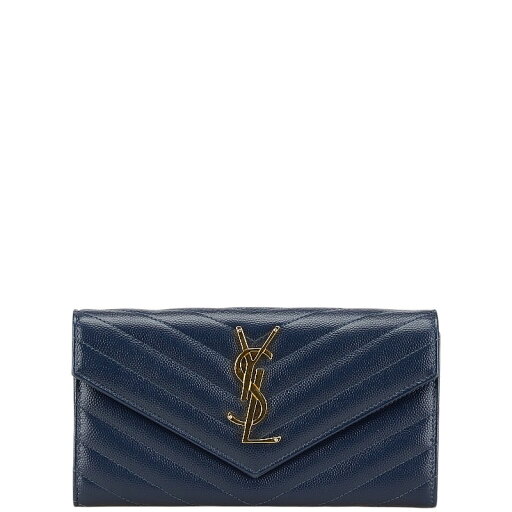 サンローラン YSLロゴ キルティング 長財布 ネイビー レザー レディース SAINT LAURENT 【中古】 サンローラン YSLロゴ キルティング 長財布 ネイビー レザー レディース SAINT LAURENT 【中古】