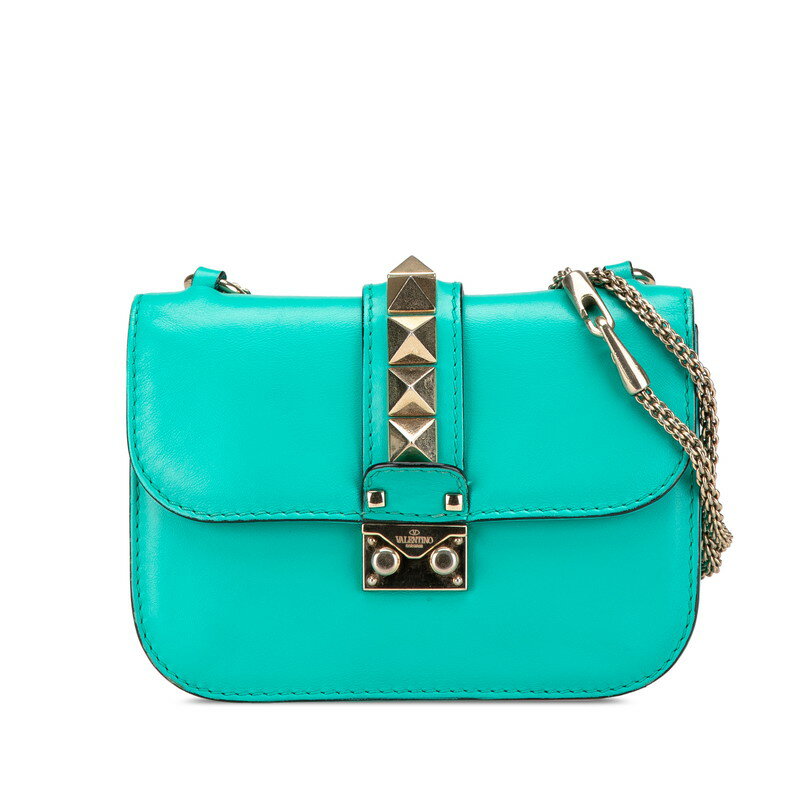 ヴァレンティノ ロックスタッズ チェーン ショルダーバッグ ハンドバッグ グリーン シルバー レザー レディース VALENTINO 【中古】