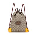 グッチ GGスプリーム タイガーヘッド ドローストリング リュック バックパック 473872 ベージュ ブラウン PVC レザー レディース GUCCI 【中...