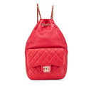 シャネル ココマーク マトラッセ リュック バックパック A94417 レッド ラムスキン レディース CHANEL 【中古】