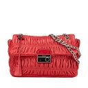 プラダ ギャザー ショルダーバッグ レッド レザー レディース PRADA 【中古】