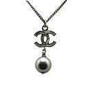 シャネル ココマーク フェイクパール ビジュー ネックレス ブラック メタル レディース CHANEL 【中古】