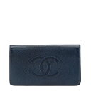 シャネル ココマーク 長財布 ネイビー キャビアスキン レディース CHANEL 【中古】