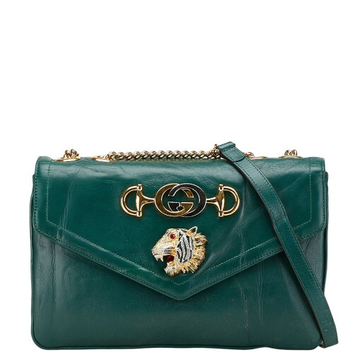 グッチ ラジャ タイガー 斜め掛け チェーン ショルダーバッグ 537241 グリーン レザー レディース GUCCI 【中古】 グッチ ラジャ タイガー 斜め掛け チェーン ショルダーバッグ 537241 グリーン レザー レディース GUCCI 【中古】