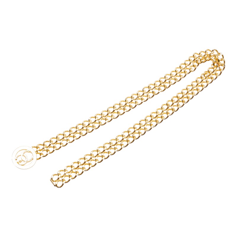 シャネル ココマーク ラウンド サークル ダブル チェーン ベルト ゴールド メッキ レディース CHANEL 【中古】