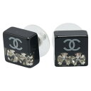 シャネル ココマーク ラインストーン スタッドピアス ブラック シルバー プラスチック メタル レディース CHANEL 【中古】