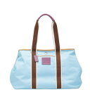 コーチ ハンプトンズ ウイークエンド トートバッグ ショルダーバッグ ライトブルー ブラウン ナイロン レザー レディース COACH 【中古】